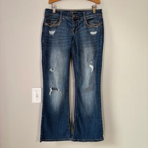 Vanity Sequin Detail Low Rise Distressed Bootcut Jeans Y2K Inspired